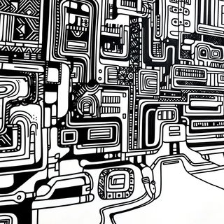 Fluorink style, Midjourney V6.1: technical infrastructure blueprint schematics