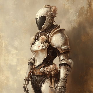 Gouache Tangle style, Midjourney V6.1: concept art character design of retropunk steam knight