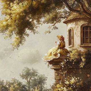 Gouache Tangle style, Midjourney V6.1: retro fairy-tale illustration