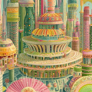 Millefleur Cutshape style, Midjourney V6.1: megacity with futuristic bioarchitecture