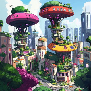 Diorama Botanomech style, Midjourney V6.1: megacity with futuristic bioarchitecture