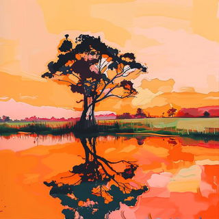 Butterfly Cloisonne March style, Midjourney V6.1: realistic landscape photograph of quiet dawn
