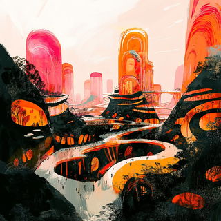 Corridorwarp style, Midjourney V6.1: megacity with futuristic bioarchitecture