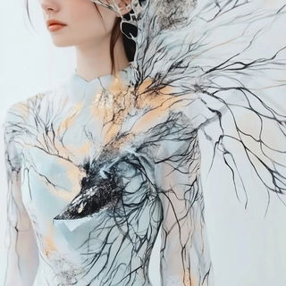 Mosaicophore style, Midjourney V6.1: haute-couture fashion outfit