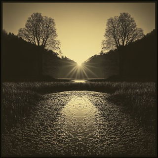 Celstopia style, Midjourney V6.1: realistic landscape photograph of quiet dawn