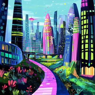 Nacreflux style, Midjourney V6.1: megacity with futuristic bioarchitecture