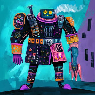 Nacreflux style, Midjourney V6.1: concept art character design of retropunk steam knight
