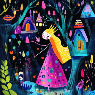Nacreflux style, Midjourney V6.1: retro fairy-tale illustration
