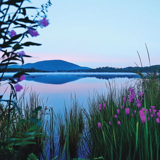 Nacreflux style, Midjourney V6.1: realistic landscape photograph of quiet dawn