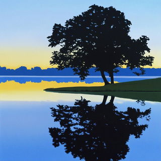 Rotoscar style, Midjourney V6.1: realistic landscape photograph of quiet dawn