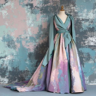 Sunmetal Afterglow style, Midjourney V6.1: haute-couture fashion outfit