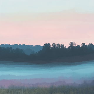 Sunmetal Afterglow style, Midjourney V6.1: realistic landscape photograph of quiet dawn