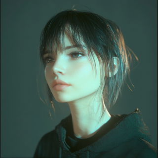 Mortise Moonwork style, Midjourney V6.1: photographic portrait of female protagonist