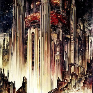 Analog Surrealist Embroidery style, Midjourney V6.1: megacity with futuristic bioarchitecture