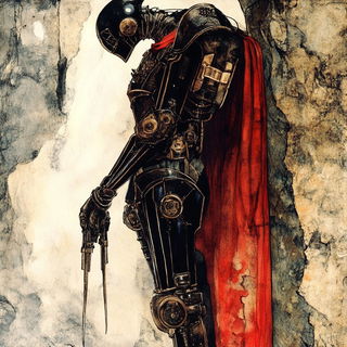 Analog Surrealist Embroidery style, Midjourney V6.1: concept art character design of retropunk steam knight