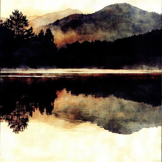 Analog Surrealist Embroidery style, Midjourney V6.1: realistic landscape photograph of quiet dawn