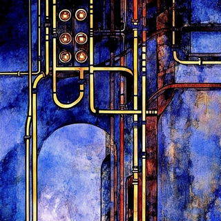 Analog Surrealist Embroidery style, Midjourney V6.1: technical infrastructure blueprint schematics