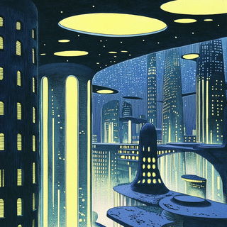 Mosaicglyphics style, Midjourney V6.1: megacity with futuristic bioarchitecture
