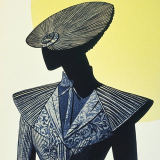 Mosaicglyphics style, Midjourney V6.1: haute-couture fashion outfit