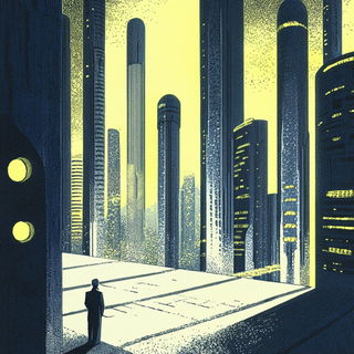 Mosaicglyphics style, Midjourney V6.1: cinematic shot from sci-fi movie