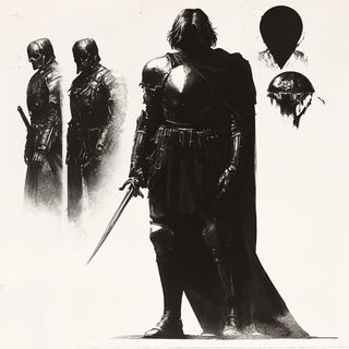 Cameflash Tattooism style, Midjourney V6.1: concept art character design of retropunk steam knight