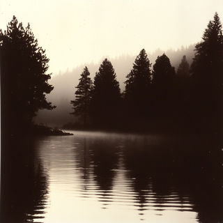 Cameflash Tattooism style, Midjourney V6.1: realistic landscape photograph of quiet dawn