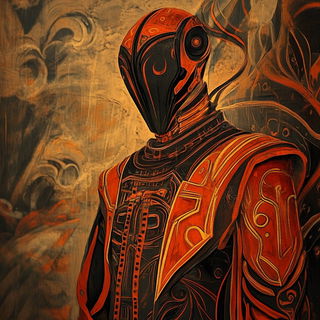 The Vermilion Scrapers style, Midjourney V6.1: concept art character design of retropunk steam knight