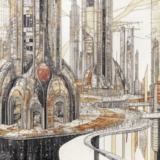 Silhouettrism style, Midjourney V6.1: megacity with futuristic bioarchitecture