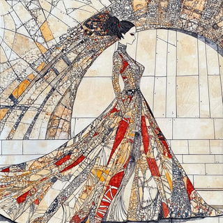 Silhouettrism style, Midjourney V6.1: haute-couture fashion outfit