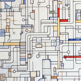 Silhouettrism style, Midjourney V6.1: technical infrastructure blueprint schematics
