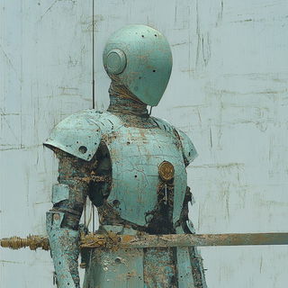 Pearlwarp style, Midjourney V6.1: concept art character design of retropunk steam knight