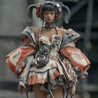 Petalopolis style, Midjourney V6.1: haute-couture fashion outfit
