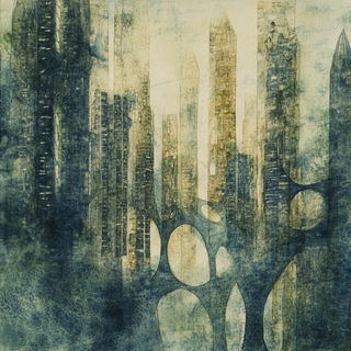 Etchrover style, Midjourney V6.1: megacity with futuristic bioarchitecture