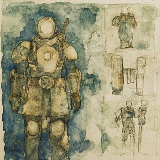 Etchrover style, Midjourney V6.1: concept art character design of retropunk steam knight