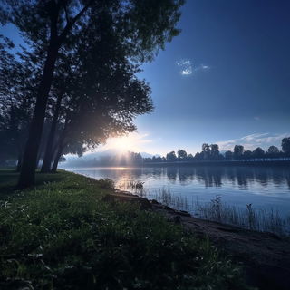 Nebulith style, Midjourney V6.1: realistic landscape photograph of quiet dawn