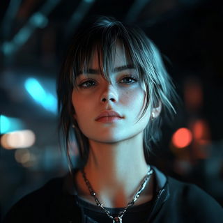 Nebulith style, Midjourney V6.1: photographic portrait of female protagonist