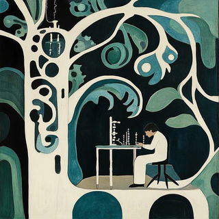 Folkloreflux style, Midjourney V6.1: editorial illustration for popular scientific magazine cover