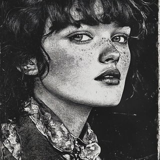 Rust Mandorla Bindery style, Midjourney V6.1: photographic portrait of female protagonist