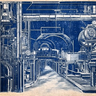 Rust Mandorla Bindery style, Midjourney V6.1: technical infrastructure blueprint schematics