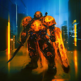 Inkgrid Constructivism style, Midjourney V6.1: concept art character design of retropunk steam knight