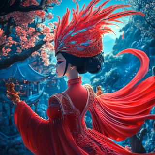 Bluebird Elevation style, Midjourney V6.1: haute-couture fashion outfit