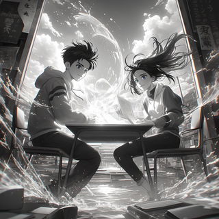 Bluebird Elevation style, Midjourney V6.1: black-and-white manga comic strip