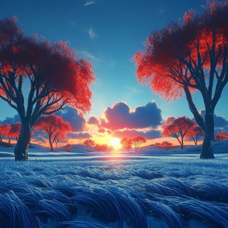 Bluebird Elevation style, Midjourney V6.1: realistic landscape photograph of quiet dawn
