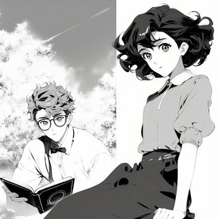 Glimmercaravan style, Midjourney V6.1: black-and-white manga comic strip