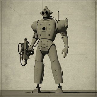 Cinematurn style, Midjourney V6.1: concept art character design of retropunk steam knight