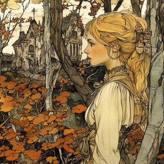 Kintsurveillance style, Midjourney V6.1: retro fairy-tale illustration