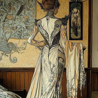 Kintsurveillance style, Midjourney V6.1: haute-couture fashion outfit
