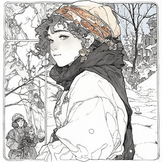 Kintsurveillance style, Midjourney V6.1: black-and-white manga comic strip