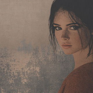 Tenon Stillfields style, Midjourney V6.1: photographic portrait of female protagonist