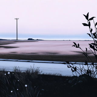 Enamelgrid Tropica style, Midjourney V6.1: realistic landscape photograph of quiet dawn